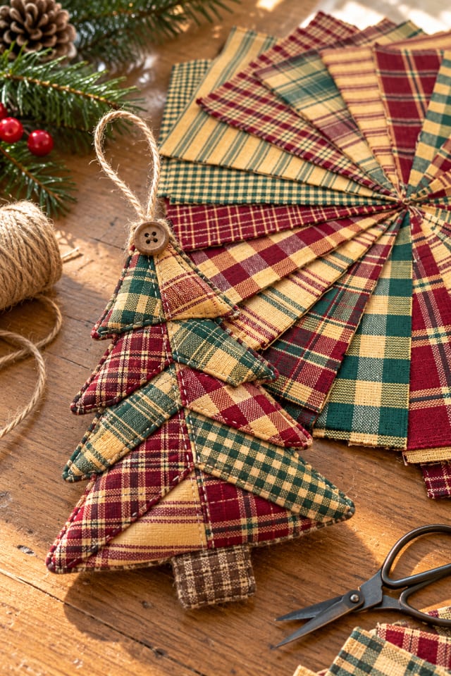 Fabric Christmas Tree Craft | Red Cotton Quilting Fabric for a Festive Craft Table maker-lifestyle pin