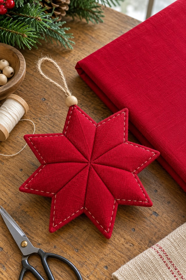 Quilted Star Ornament DIY | Red Quilting Supply for Handmade Holiday Decor maker-lifestyle pin