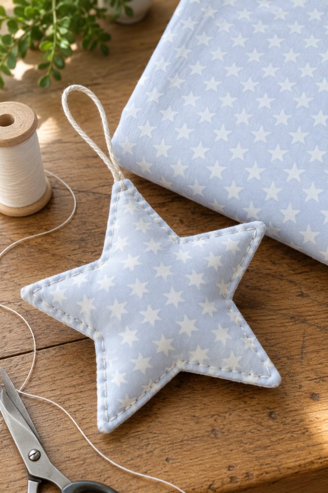 Fabric Star Christmas Ornament | White Cotton Quilting Fabric for Christmas Craft Night maker-lifestyle pin