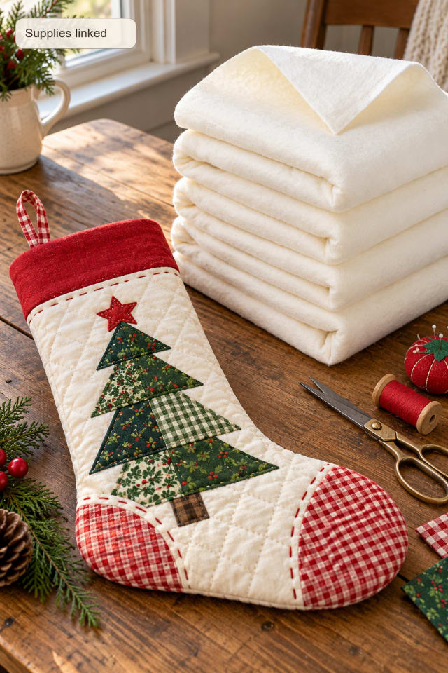 Sewn Holiday Stocking | Cotton Quilt Batting for Christmas Craft Night maker-lifestyle pin
