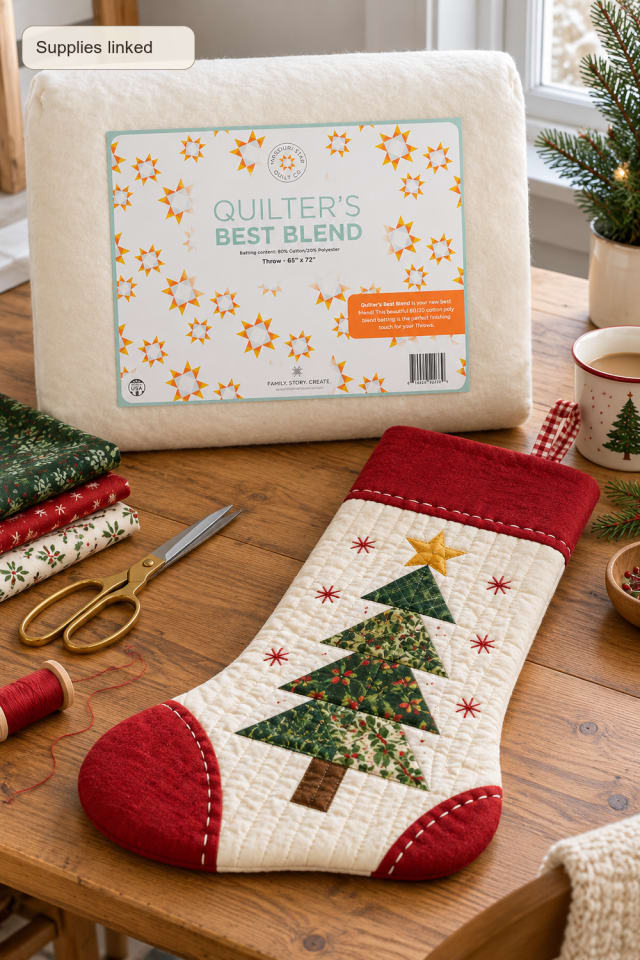 Handmade Christmas Stocking | Cotton Quilt Batting for Handmade Christmas Projects maker-lifestyle pin