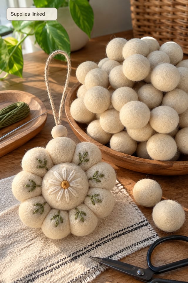 Felt Holiday Ornament DIY | Beige Fabric Wool Felt Balls for Seasonal Maker Projects maker-lifestyle pin