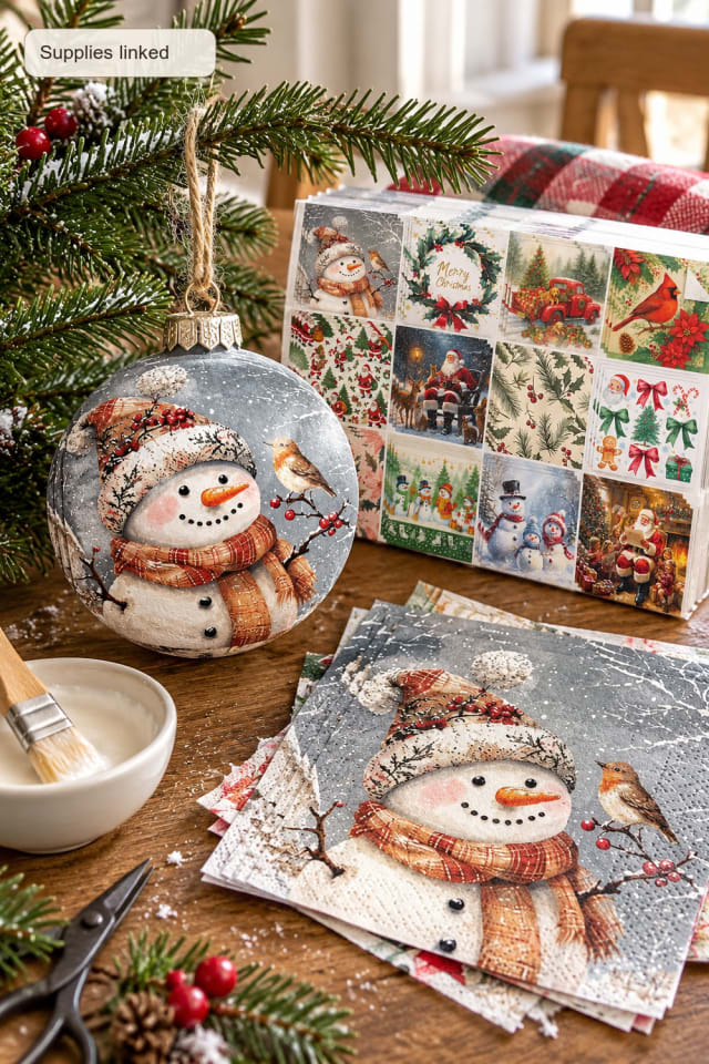 Christmas Decoupage Ornament | Decoupage Paper for Handmade Holiday Decor maker-lifestyle pin