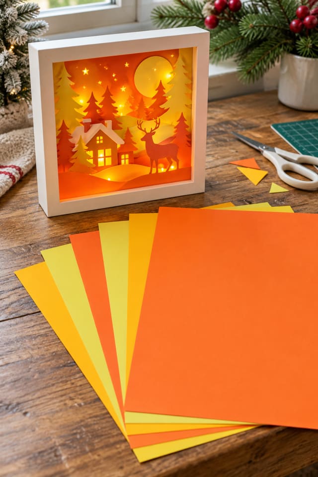 Light-Up Christmas Shadow Box | Red Paper Glitter Cardstock for Handmade Holiday Decor maker-lifestyle pin