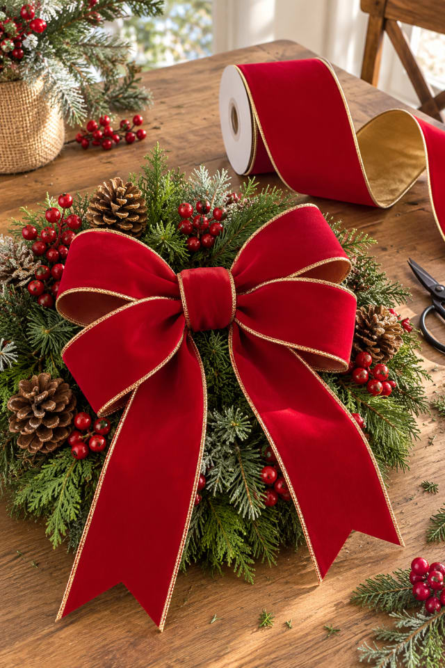 Christmas Wreath Ribbon Bow | Velvet Wired Craft Ribbon for Tree and Gift Accents maker-lifestyle pin
