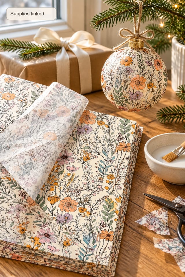 Paper-Covered Holiday Ornament | Floral Decoupage Paper for a Festive Craft Table maker-lifestyle pin