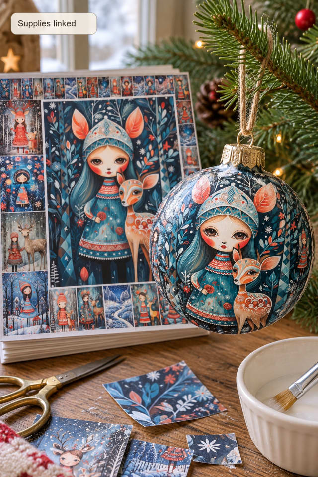 Christmas Decoupage Ornament | Decoupage Paper for Handmade Christmas Projects maker-lifestyle pin