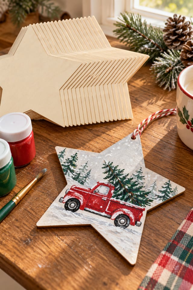 Painted Wooden Christmas Ornament | Wooden Unfinished Wood Blanks for Handmade Holiday Decor maker-lifestyle pin