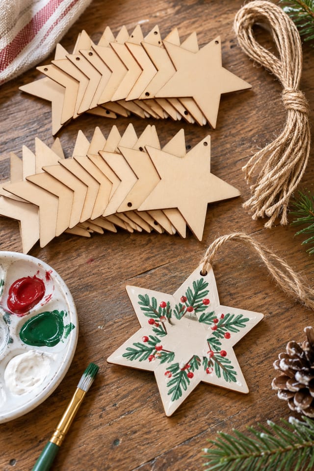 Wooden Holiday Ornament Craft | Natural Wooden Unfinished Wood Blanks for a Festive Craft Table maker-lifestyle pin