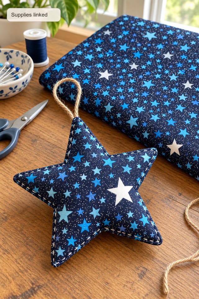 Fabric Star Christmas Ornament | Navy Cotton Quilting Fabric for Seasonal Maker Projects maker-lifestyle pin