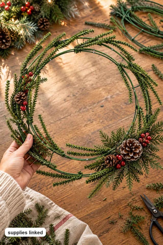 16" Wire Wreath Frame with Pine Ties for a Handmade Christmas Project maker-lifestyle pin
