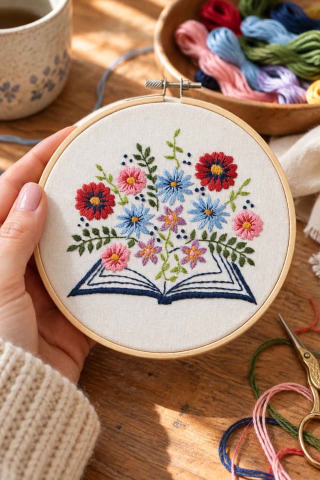 6" Open Book Embroidery Kit for a Handmade Christmas Project maker-lifestyle pin