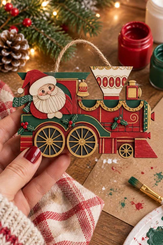 6" Santa Train DIY Wood Plaque Dcor Kit for a Handmade Christmas Project maker-lifestyle pin