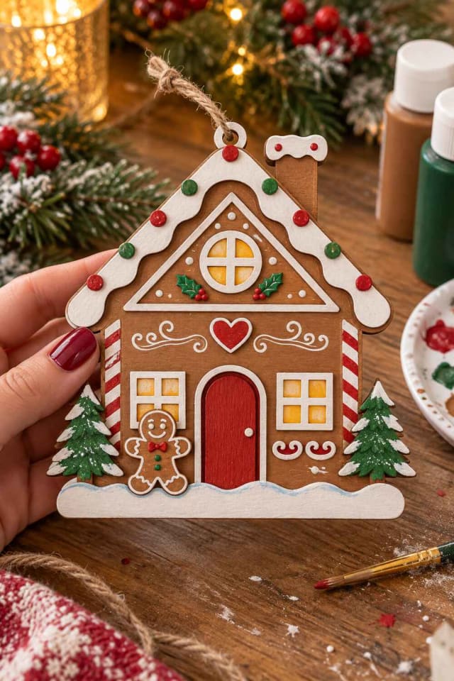 6" Gingerbread Cottage DIY Wood Plaque Dcor Kit for a Handmade Christmas Project maker-lifestyle pin