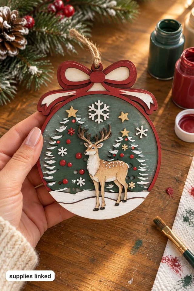6" Reindeer DIY Round Wood Plaque Dcor Kit for a Handmade Christmas Project maker-lifestyle pin