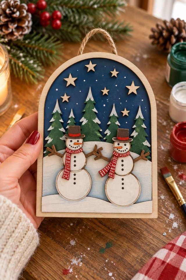 6" Snowmen in Forest DIY Wood Plaque Dcor Kit for a Handmade Christmas Project maker-lifestyle pin