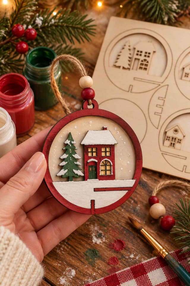 80mm Christmas Village DIY Wood Snap Ornament Insert maker-lifestyle pin