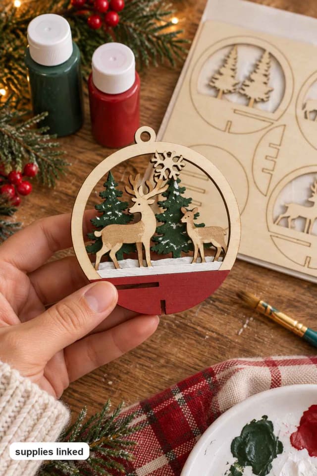 80mm Reindeer DIY Wood Snap Ornament Insert for a Handmade Christmas Project maker-lifestyle pin