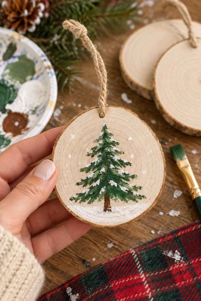 5 Pack 4" Natural Round DIY Birchwood Ornaments for a Handmade Christmas Project maker-lifestyle pin