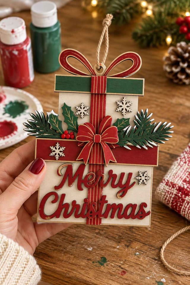 6" Gift Stack DIY Wood Plaque Dcor Kit for a Handmade Christmas Project maker-lifestyle pin