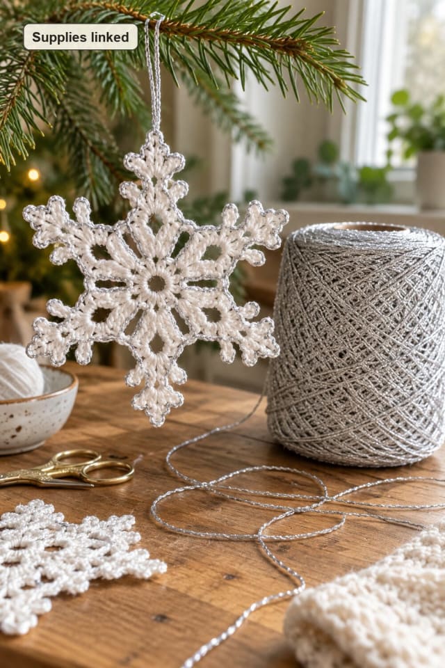 Crochet Snowflake Ornament | Silver Crochet Yarn maker-lifestyle pin