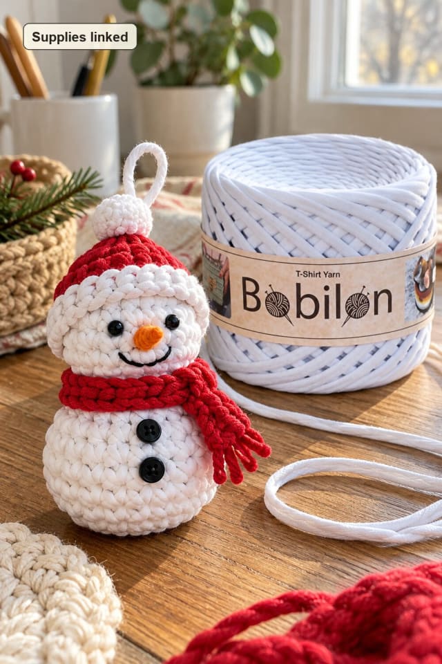 Crochet Snowman Ornament | White Crochet Yarn for Handmade Holiday Decor maker-lifestyle pin