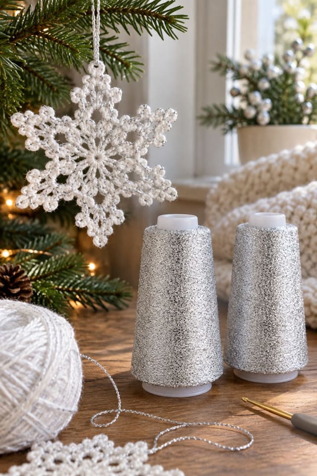 Crochet Snowflake Ornament | Silver Crochet Yarn for Handmade Holiday Decor maker-lifestyle pin