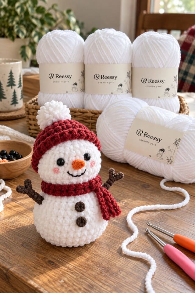 Crochet Snowman Ornament | White Crochet Yarn for a Cozy Christmas Craft Night maker-lifestyle pin