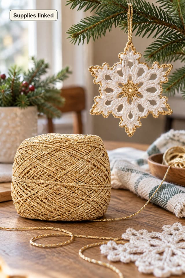 Crochet Snowflake Ornament | Gold Crochet Yarn maker-lifestyle pin