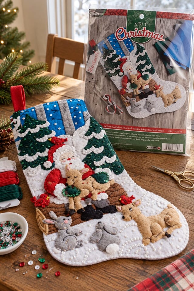 Hand Stitched Christmas Stocking | Felt Applique Stocking Kit maker-lifestyle pin