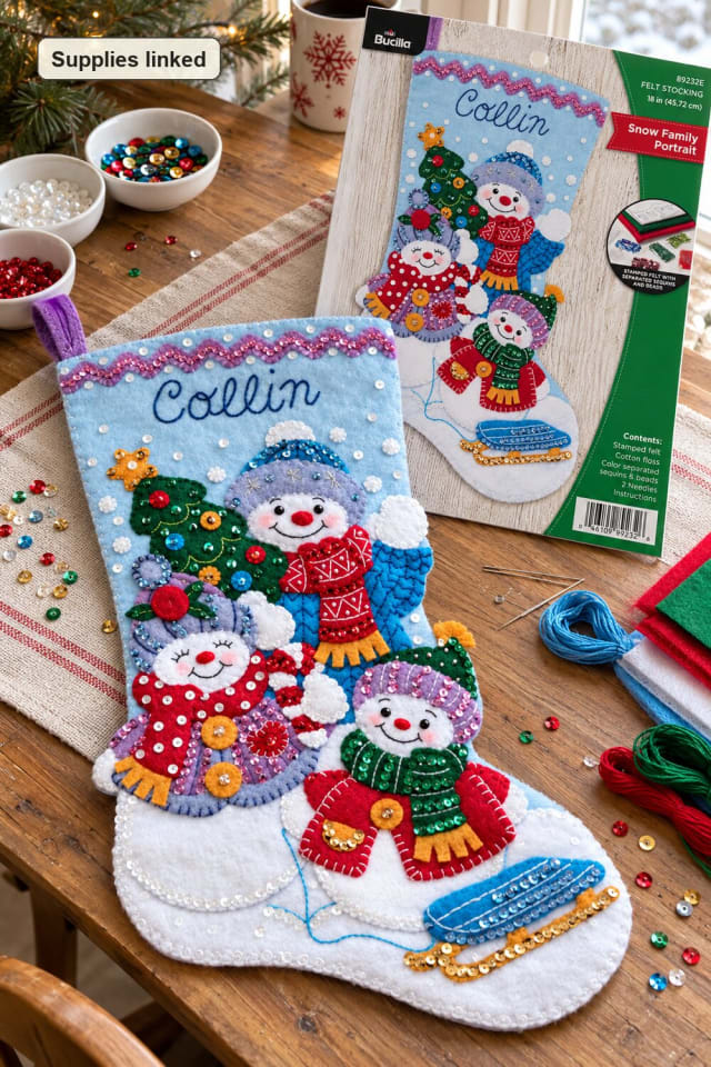 Hand Stitched Christmas Stocking | Felt Applique Stocking Kit for Handmade Holiday Decor maker-lifestyle pin