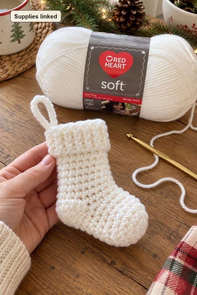 Crochet Stocking Ornament | Red Crochet Yarn for Christmas Crafting at Home maker-lifestyle pin