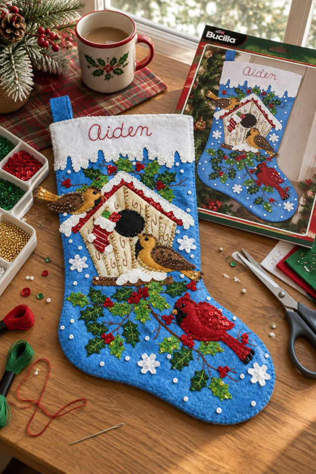 Hand Stitched Christmas Stocking | Felt Applique Stocking Kit for Christmas Crafting at Home maker-lifestyle pin