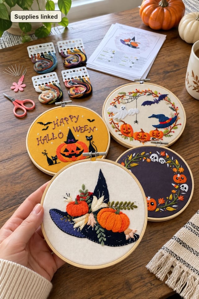 Halloween Embroidery Hoop Art | Beginner Embroidery Kit maker-lifestyle pin