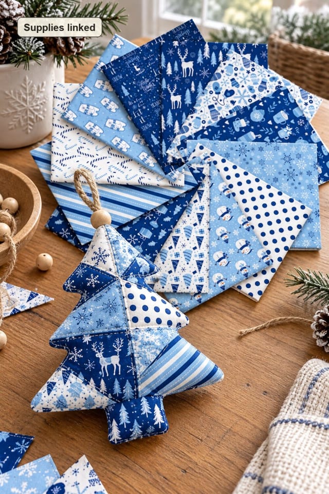 Quilted Christmas Tree Ornament | White Quilting Fabric maker-lifestyle pin