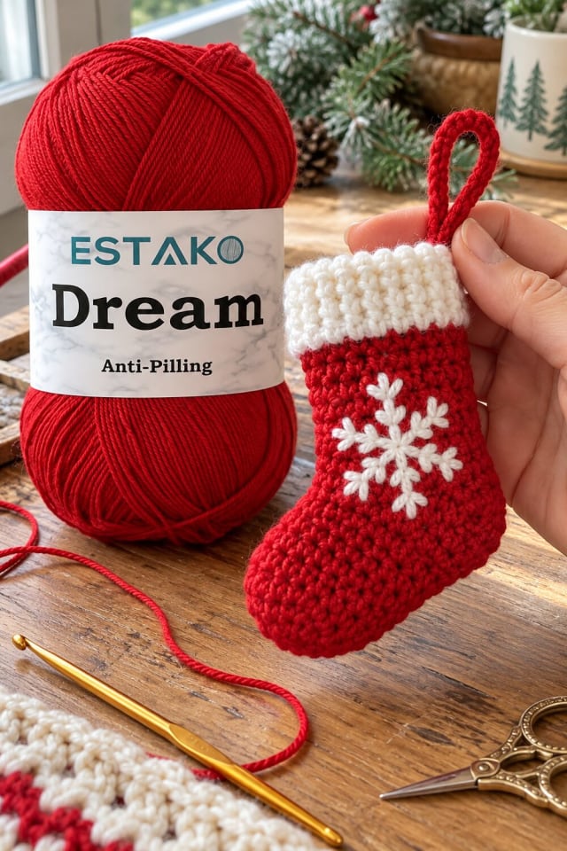 Crochet Stocking Ornament | Red Crochet Yarn for a Creative Gift Basket maker-lifestyle pin