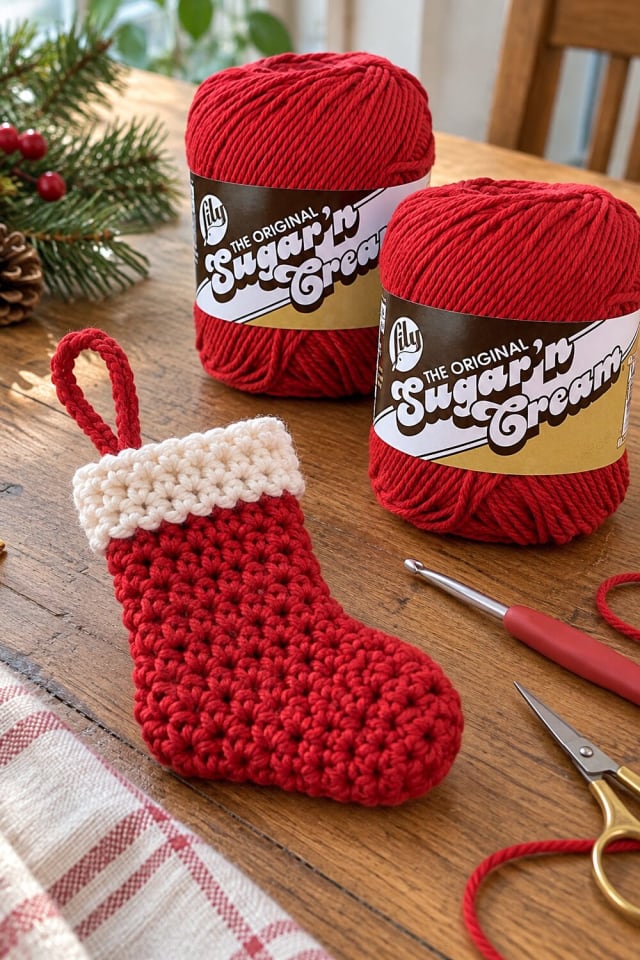 Crochet Stocking Ornament | Red Crochet Yarn for a Winter Weekend Project maker-lifestyle pin
