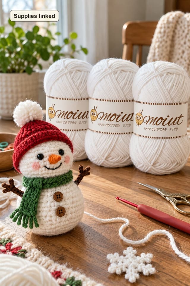 Crochet Snowman Ornament | White Crochet Yarn for a Holiday Project Basket maker-lifestyle pin