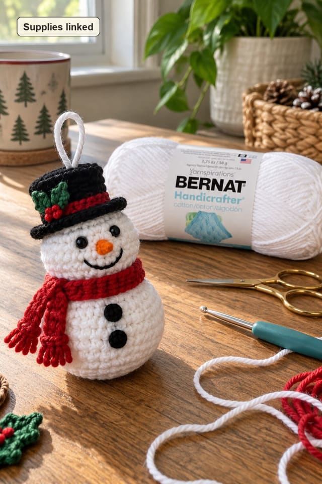 Crochet Snowman Ornament | White Crochet Yarn for Seasonal Gift Making maker-lifestyle pin