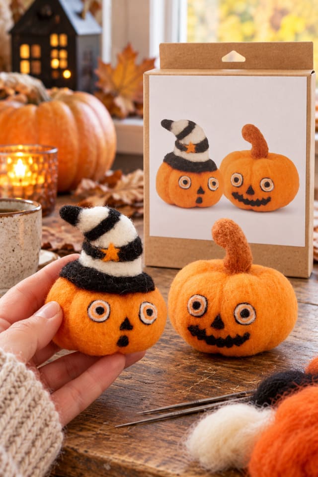 Vintage Spirit Pumpkins Halloween Needle Felting Kit | Needle-Felted Handmade Decor maker-lifestyle pin