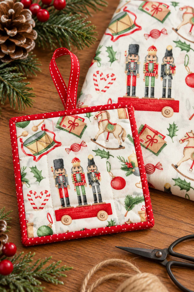 Holiday Nutcracker Cotton Quilting Fabric | Quilting Fabric for Handmade Holiday Sewing maker-lifestyle pin