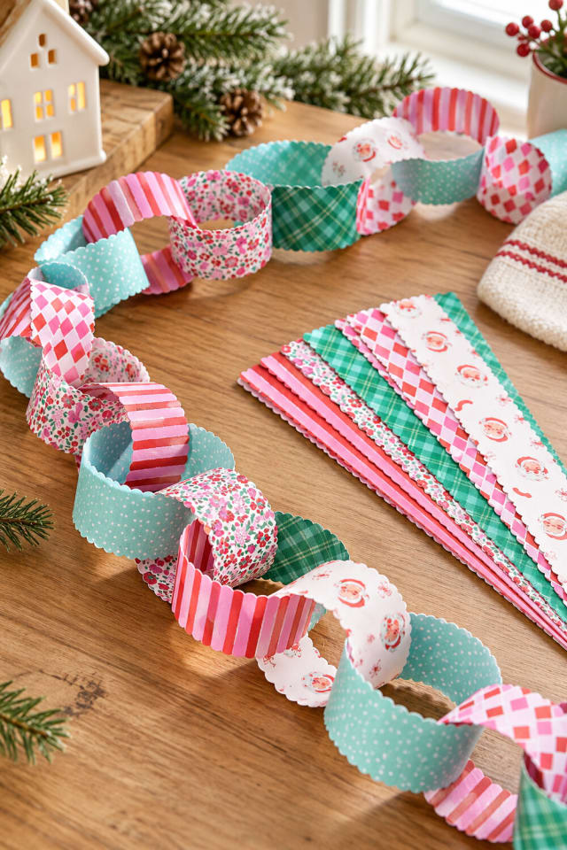 Christmas Pink & Green Paper Chain Kit | Handmade Holiday Paper Decor maker-lifestyle pin