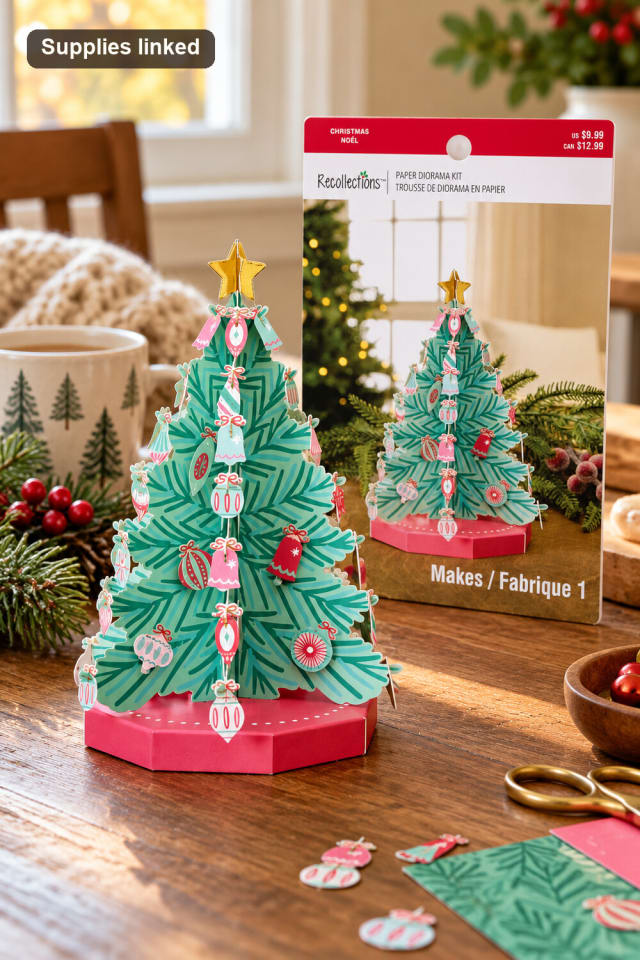Christmas Tree Paper Diorama Kit | Handmade Holiday Paper Decor maker-lifestyle pin