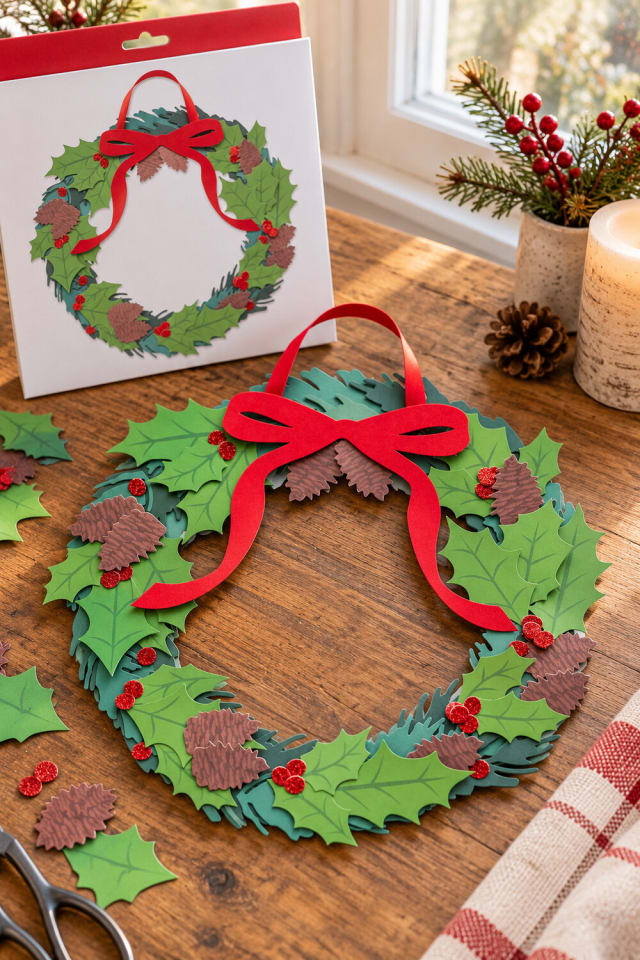 Poinsettia Wreath 3D Paper Kit | Handmade Holiday Paper Decor maker-lifestyle pin