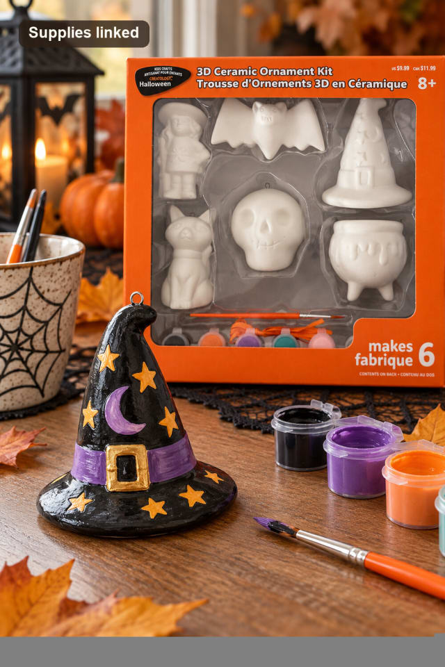 Color Your Own Witchy Ceramic Ornaments Kit | Painted Seasonal Decor Project maker-lifestyle pin