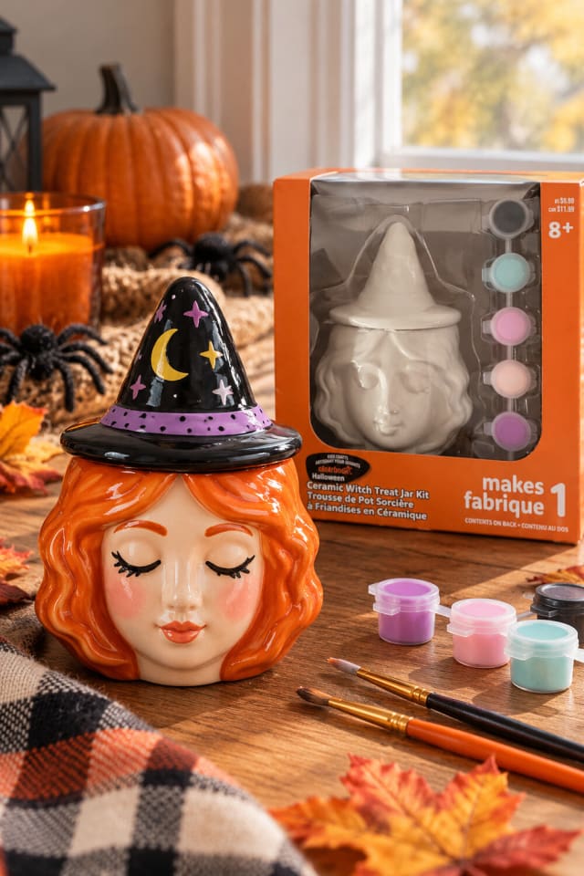 Color Your Own Ceramic Witch Treat Jar Kit | Painted Seasonal Decor Project maker-lifestyle pin