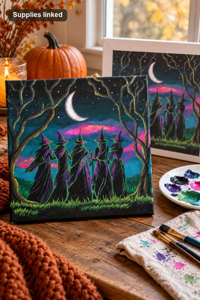 11" x 11" Witches Circle Canvas Painting Kit | Painted Seasonal Decor Project maker-lifestyle pin