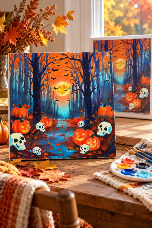 11" x 11" Pumpkin Treescape Canvas Painting Kit | Painted Seasonal Decor Project maker-lifestyle pin