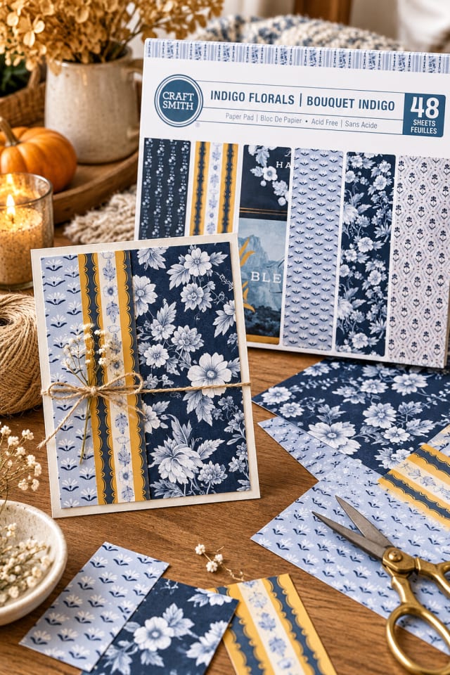 12" x 12" Indigo Florals Paper Pad | Paper Craft for Cards and Scrapbooking maker-lifestyle pin