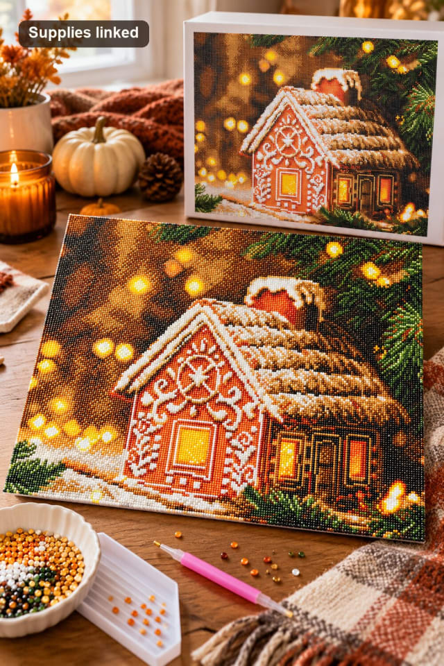 16" x 20" Gingerbread House Diamond Art Kit | Seasonal Diamond Art Project maker-lifestyle pin